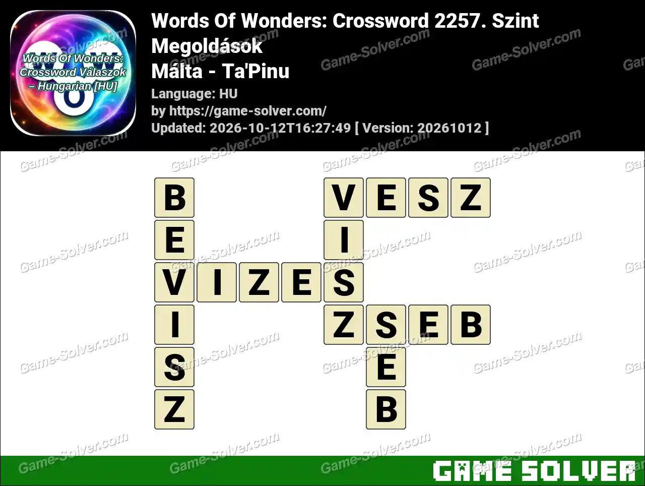 Words Of Wonders: Crossword 2257. Szint Megoldások – Málta – Ta’Pinu